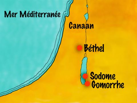 Cependant, les gens de l’endroit étaient particulièrement mauvais. Deux villes en particulier, Sodome et Gomorrhe, étaient pleines de méchanceté. Mais Lot choisit cette contrée riche et fertile et considéra que c’était un endroit idéal pour s’installer avec sa famille. – Numéro de diapositive 8