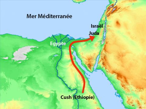 Le roi Zérach de Cush (l’Ethiopie moderne) se mit en marche pour attaquer Juda avec une très grande armée. – Numéro de diapositive 6