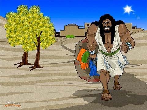 La femme de Samson vint auprès de lui, très effrayée. “Il faut que tu me donnes l’explication de ton énigme”, lui dit-elle en pleurant. La réponse de Samson était non! Mais au bout de quelques jours, Samson n’en pouvait plus d’entendre sa femme pleurer auprès de lui. Alors il lui révéla l’explication de l’énigme, et à son tour la femme la répéta aux invités des noces.<br/>Les invités étaient tout contents d’avoir obtenu la réponse. Ils vinrent voir Samson et lui dirent: “Quoi de plus doux que le miel? Et quoi de plus fort que le lion?”<br/>Les yeux de Samson s’embrasèrent de fureur. Il savait qu’il avait été eu. “Si vous n’aviez pas labouré avec ma génisse, vous n’auriez pas découvert mon énigme”, leur dit-il rageusement.<br/>L’Esprit de Dieu saisit de nouveau Samson. Raidissant ses muscles, il marcha sur une ville des environs, tua trente Philistins et donna leurs vêtements aux invités des noces. Puis il retourna seul dans la maison de son père, sans sa femme. La bataille de Samson contre les Philistins avait démarré. – Numéro de diapositive 6