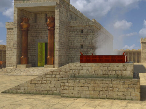 L’autel était bâti sur le site de l’aire achetée par David à Aravna (2 Samuel 24:18–25). On utilisait cet autel pour les nombreux sacrifices apportés dans le temple. – Numéro de diapositive 12