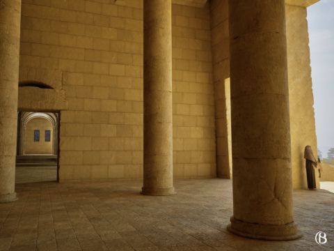 Sous le portique royal, et accessible depuis la porte triple du mur sud et une porte ménagée dans le mur est, se trouvait une pièce servant de magasin, appelée par la suite les écuries de Salomon. – Numéro de diapositive 14