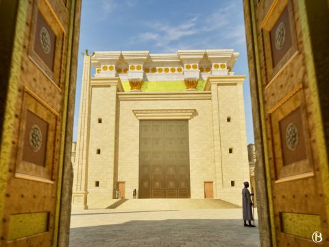 Les Juifs passaient par la porte extérieure, puis par une porte intérieure pour arriver au parvis des femmes. Le parvis des femmes était considéré comme étant plus saint que la surface de la terrasse qui l’entourait. – Numéro de diapositive 3