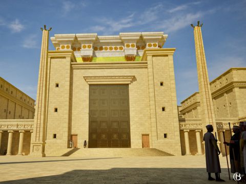 À l’extrémité ouest du parvis se trouvait la superbe et immense porte de Nicanor. Seuls les hommes étaient autorisés à passer par cette porte pour pénétrer dans le parvis d’Israël. – Numéro de diapositive 4