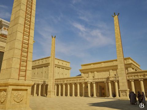 Ces chandeliers avaient une hauteur de 26,25m, ce qui représentait la moitié de la hauteur totale du temple. – Numéro de diapositive 16