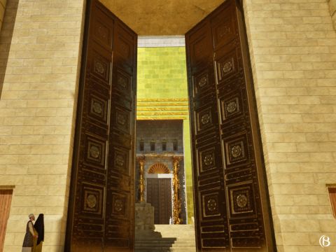 Depuis le parvis des Femmes, il y avait des accès à deux chambres, de chaque côté des marches menant à la porte de Nicanor. C’étaient les deux “chambres des Instruments de musique”, là où les Lévites exécutaient leurs répétitions pour les chants et qu’ils rangeaient leurs instruments. Les chambres elles-mêmes n’étaient pas situées dans le parvis des Femmes, mais elles étaient creusées sous le plancher du parvis des Israélites. L’entrée vers ces chambres, elle, était sur le parvis des Femmes. – Numéro de diapositive 6