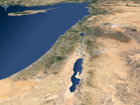 Vue d'Israël et des régions environnantes depuis le Sud vers le Nord. – Numéro de diapositive 12