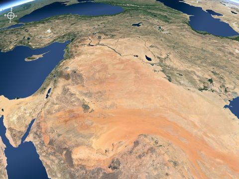 Vue du Moyen-Orient depuis le Sud-Est montrant les plaines de l’Euphrate et du Tigre au Nord (Mésopotamie). – Numéro de diapositive 14