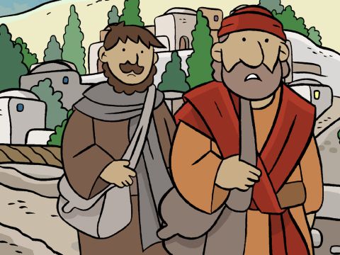 Après la mort de Jésus et sa résurrection, pendant que ses disciples étaient restés à Jérusalem, deux autres de ses disciples marchaient vers le village d’Emmaüs situé non loin de là. – Numéro de diapositive 1