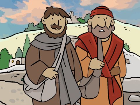 Ils étaient tristes et chargés tout en évoquant ce qui était arrivé à Jésus. Ce matin-là, deux femmes avaient vu un ange au tombeau, disant que Jésus était vivant. Mais ils n’arrivaient pas à croire que cela pût être vrai. – Numéro de diapositive 2