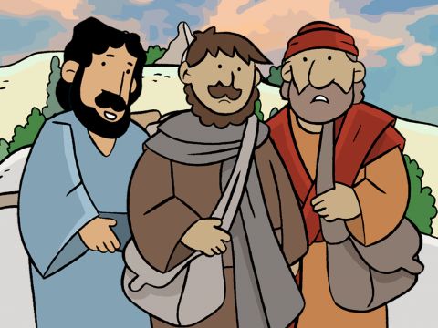 Mais les deux disciples de Jésus insistèrent pour que l’étranger reste dans leur maison. L’étranger accepta leur invitation. – Numéro de diapositive 7