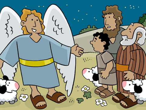 Soudain apparut un ange. Les bergers furent très effrayés. “Ne craignez point! dit l’ange. Je vous apporte une bonne nouvelle.” – Numéro de diapositive 11
