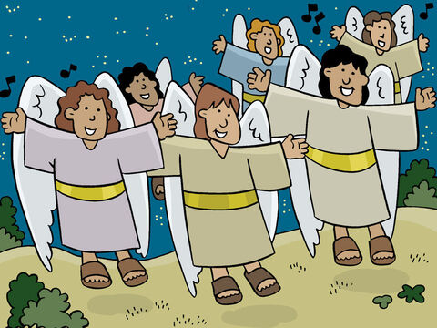 Au même instant, une multitude d’anges apparut dans le ciel, chantant les louanges de Dieu: “Gloire à Dieu dans les lieux très-hauts, et paix sur la terre à tous les hommes.” – Numéro de diapositive 13