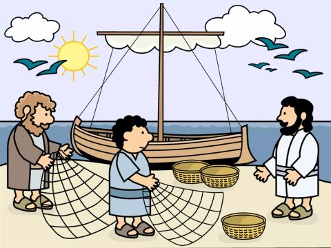 Jésus marchait sur le rivage de la mer de Galilée, et il vit des pêcheurs qui lavaient leur filets sur la plage. – Numéro de diapositive 2