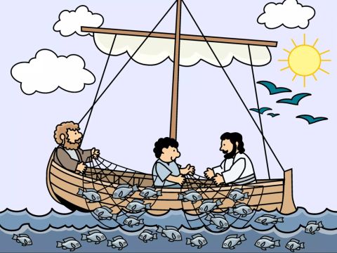 Par miracle, leurs filets se remplirent d’une telle quantité de poissons que leurs filets étaient près de se rompre. – Numéro de diapositive 8