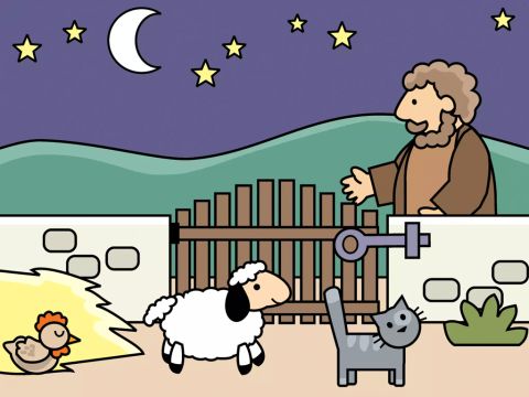 Le berger ferma rapidement la porte de l’enclos à moutons et se dépêcha de retrouver la brebis perdue. – Numéro de diapositive 4