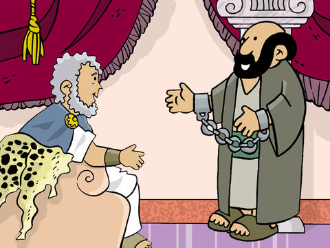 Paul fut alors convoqué devant le gouverneur romain Festus. Festus voulait le juger à Jérusalem, mais Paul savait que les chefs juifs voulaient le tuer. Il demanda donc à être jugé à Rome devant César, le chef de l’Empire romain. – Numéro de diapositive 3