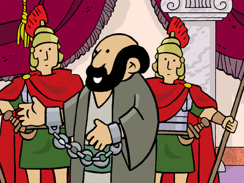Festus et Agrippa s’accordèrent à reconnaître l’innocence de Paul face aux fausses accusations portées contre lui par les chefs juifs. Mais comme Paul avait demandé à comparaître devant César, il fut emmené à Rome. – Numéro de diapositive 10