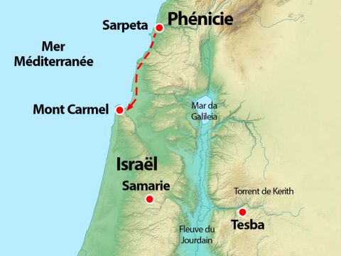 Elie quitta Sarepta et fit route vers le sud jusqu’au pays d’Israël, où le roi Achab n’avait cessé de le rechercher. Le peuple de Samarie, où demeurait Achab, désespérait par manque de nourriture et d’eau. Ils avaient prié Baal, pensant que ce faux dieu avait le contrôle de la météo et des récoltes. – Numéro de diapositive 4