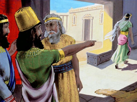 Le roi humilié était furieux. “La reine doit partir!" commanda-t-il. – Numéro de diapositive 6