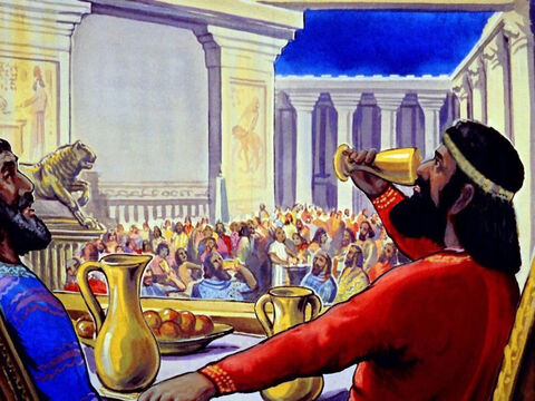 Plus tard, Haman et le roi s’assirent pour boire. – Numéro de diapositive 23