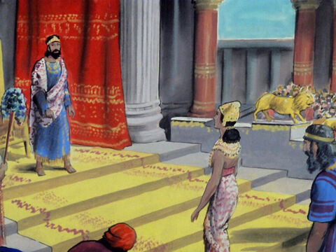 La reine Esther s’approcha du roi; celui-ci souleva son sceptre pour montrer son approbation. “Que veux-tu reine Esther? Je te donne la moitié de mon royaume.” – Numéro de diapositive 29