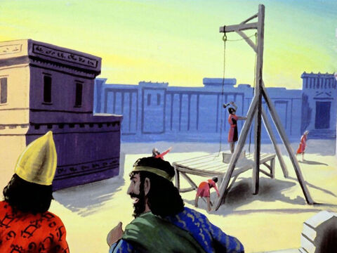Pendant ce temps, Haman construisait une potence pour l’exécution de Mardochée. – Numéro de diapositive 31