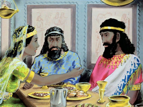 Au dîner, la seule demande qu’Esther fit était que le roi et Haman dînent à nouveau avec elle le lendemain soir. – Numéro de diapositive 32