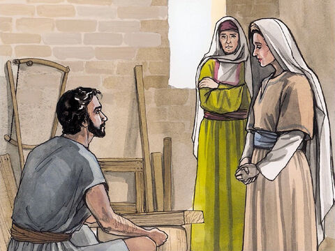 Voici de quelle manière arriva la naissance de Jésus-Christ. Marie, sa mère, ayant été fiancée à Joseph, se trouva enceinte, par la vertu du Saint-Esprit, avant qu’ils aient habité ensemble. Joseph, son époux, qui était un homme de bien et qui ne voulait pas la diffamer, se proposa de rompre secrètement avec elle. – Numéro de diapositive 1