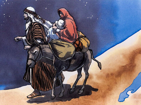 Joseph se leva, prit de nuit le petit enfant et sa mère, et se retira en Egypte. Il y resta jusqu’à la mort d’Hérode, afin que s’accomplisse ce que le Seigneur avait annoncé par le prophète: “J’ai appelé mon fils hors d’Egypte.” – Numéro de diapositive 2