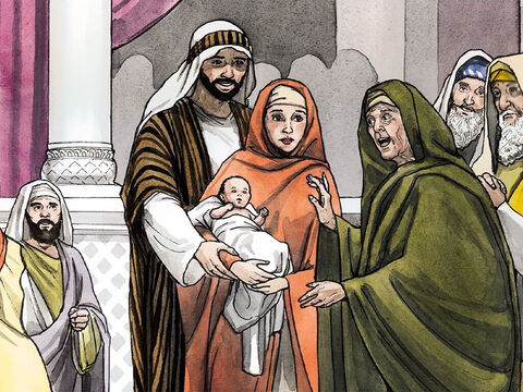 Etant arrivée, elle aussi, à cette même heure, elle louait Dieu, et elle parlait de Jésus à tous ceux qui attendaient la délivrance de Jérusalem. – Numéro de diapositive 11