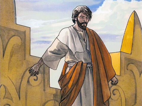 Le diable le transporta dans la ville sainte, le plaça sur le haut du temple, et lui dit: “Si tu es Fils de Dieu, jette-toi en bas; car il est écrit: ‘Il donnera des ordres à ses anges à ton sujet; et ils te porteront sur les mains, de peur que ton pied ne heurte contre une pierre’.” – Numéro de diapositive 4