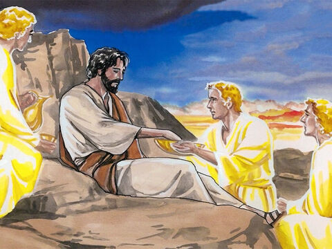 Alors le diable le laissa. Et voici, des anges vinrent auprès de Jésus, et le servirent. – Numéro de diapositive 8