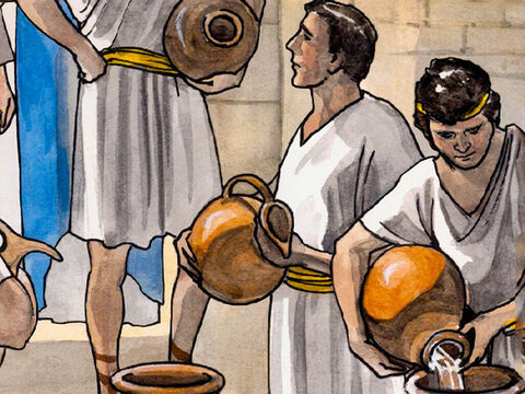 Et ils les remplirent jusqu’au bord. “Puisez maintenant, leur dit-il, et apportez-en à l’ordonnateur du repas.” Et ils lui en apportèrent. – Numéro de diapositive 7