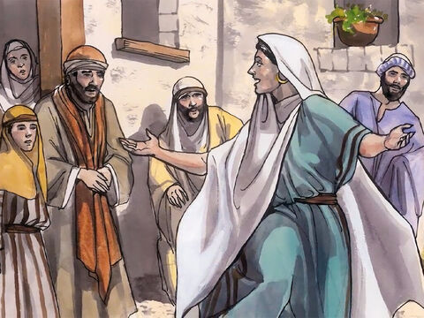 Alors la femme, ayant laissé sa cruche, s’en alla dans la ville, et dit aux gens: “Venez voir un homme qui m’a dit tout ce que j’ai fait; ne serait-ce point le Christ?” Ils sortirent de la ville, et ils vinrent vers lui. – Numéro de diapositive 8