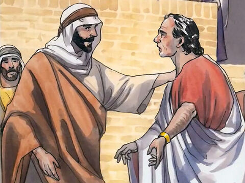 Ayant appris que Jésus était venu de Judée en Galilée, il alla vers lui, et le pria de descendre et de guérir son fils, qui était près de mourir. – Numéro de diapositive 5