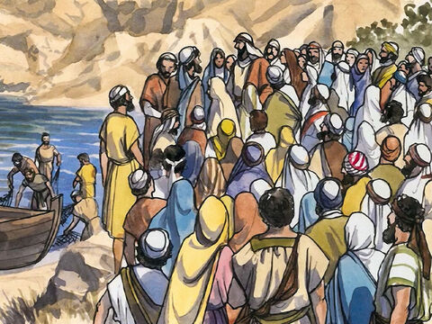 Comme Jésus se trouvait auprès du lac de Galilée, et que la foule se pressait autour de lui pour entendre la parole de Dieu, – Numéro de diapositive 1