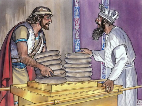 Jésus leur répondit: “N’avez-vous pas lu ce que fit David, lorsqu’il eut faim, lui et ceux qui étaient avec lui; comment il entra dans la maison de Dieu, – Numéro de diapositive 4