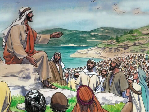 Jésus était monté sur une montagne afin d’enseigner ses disciples. Il dit: “C’est pourquoi je vous dis: Ne vous inquiétez pas pour votre vie de ce que vous mangerez, ni pour votre corps, de quoi vous serez vêtus. – Numéro de diapositive 1