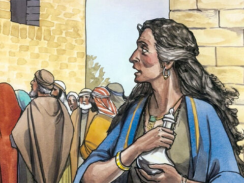 Et voici, une femme pécheresse qui se trouvait dans la ville, ayant su qu’il était à table dans la maison du pharisien, apporta un vase d’albâtre plein de parfum, – Numéro de diapositive 2