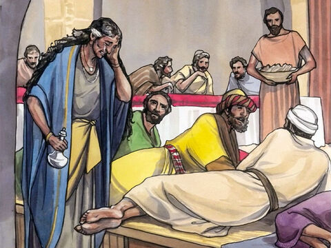 Elle se tint derrière, aux pieds de Jésus. Elle pleurait; et bientôt elle lui mouilla les pieds de ses larmes, – Numéro de diapositive 3