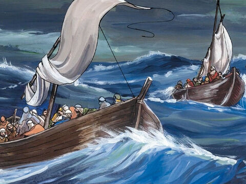 Il monta dans la barque, et ses disciples le suivirent. Et voici, il s’éleva sur la mer une si grande tempête – Numéro de diapositive 2
