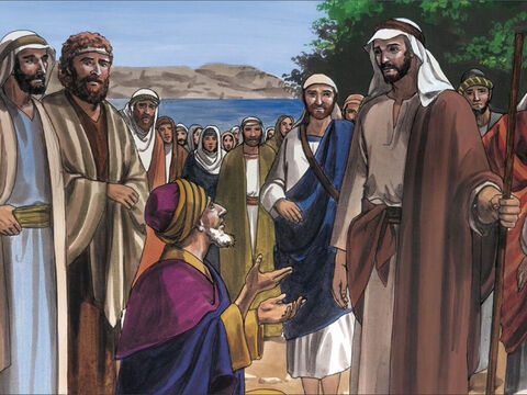 A son retour, Jésus fut reçu par la foule, car tous l’attendaient. – Numéro de diapositive 1