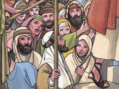 Elle s’approcha par derrière, et toucha le bord du vêtement de Jésus. Au même instant la perte de sang s’arrêta. – Numéro de diapositive 5