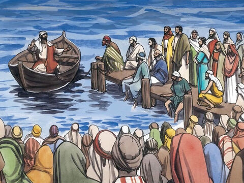 Toute la foule se tenait sur le rivage. Il leur parla en paraboles sur beaucoup de choses, et il dit: – Numéro de diapositive 2