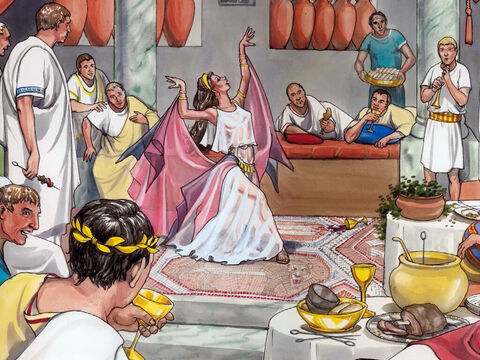 Or, lorsqu’on célébra l’anniversaire de la naissance d’Hérode, la fille d’Hérodias dansa au milieu des convives, – Numéro de diapositive 6