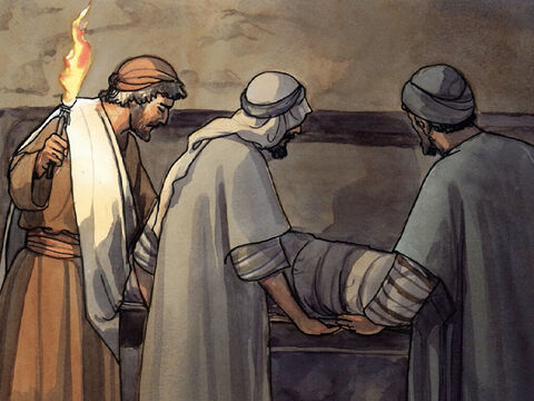 Les disciples de Jean vinrent prendre son corps, et l’ensevelirent. – Numéro de diapositive 12