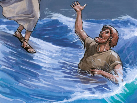 Mais, voyant que le vent était fort, il eut peur; et, comme il commençait à enfoncer, il s’écria: “Seigneur, sauve-moi!” – Numéro de diapositive 8