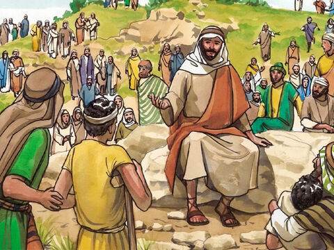 Jésus appela les disciples, et leur dit: “Je suis ému de compassion pour cette foule; car voilà trois jours qu’ils sont près de moi, et ils n’ont rien à manger. Si je les renvoie chez eux à jeun, les forces leur manqueront en chemin; car quelques-uns d’entre eux sont venus de loin.” – Numéro de diapositive 2