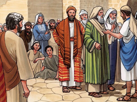 Le lendemain, lorsqu’ils furent descendus de la montagne, une grande foule vint au-devant de Jésus. – Numéro de diapositive 1