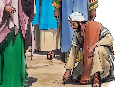 Mais Jésus, s’étant baissé, écrivait avec le doigt sur la terre. – Numéro de diapositive 6